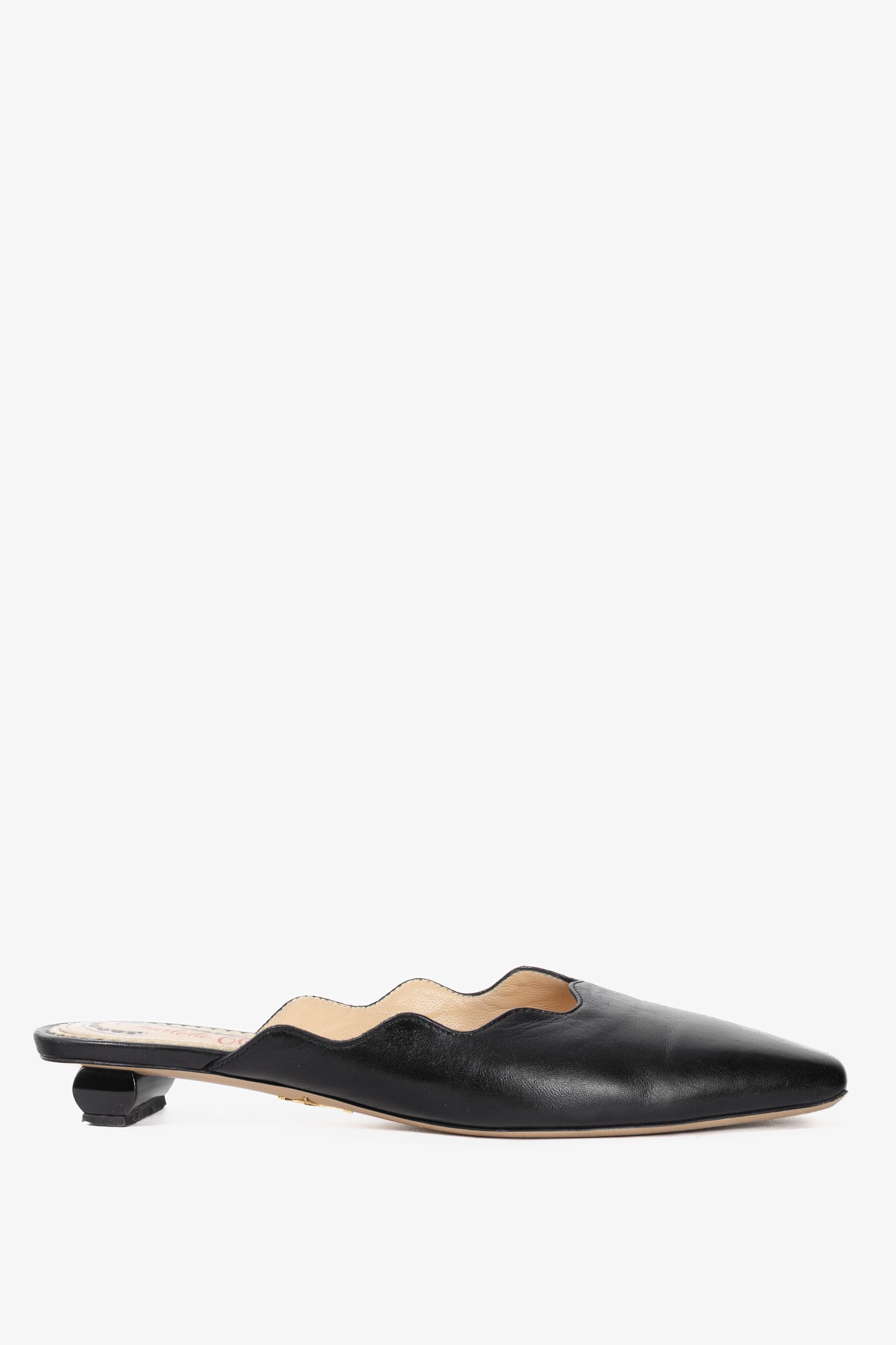 Charlotte Olympia Black Nappa Scalloped Slide Mules