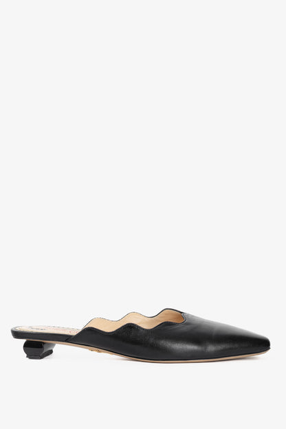 Charlotte Olympia Black Nappa Scalloped Slide Mules