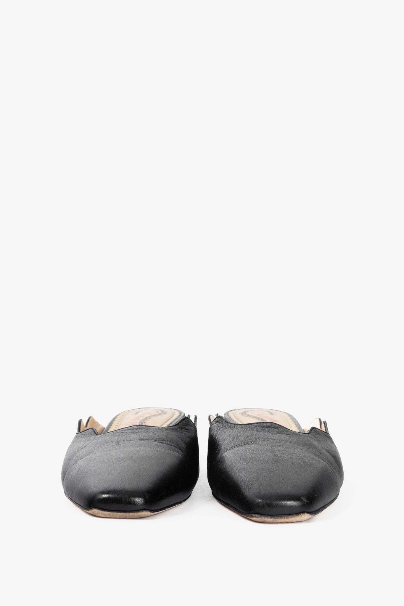 Charlotte Olympia Black Nappa Scalloped Slide Mules