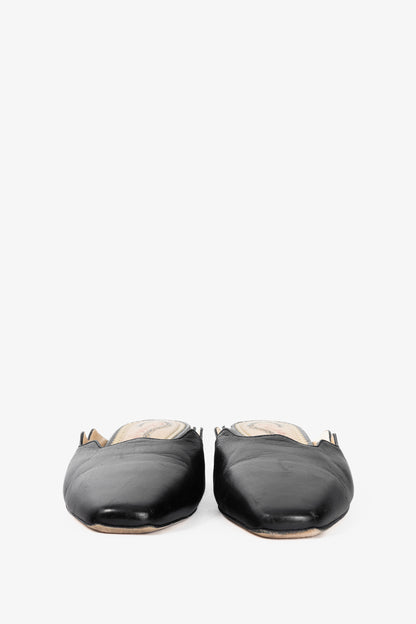 Charlotte Olympia Black Nappa Scalloped Slide Mules