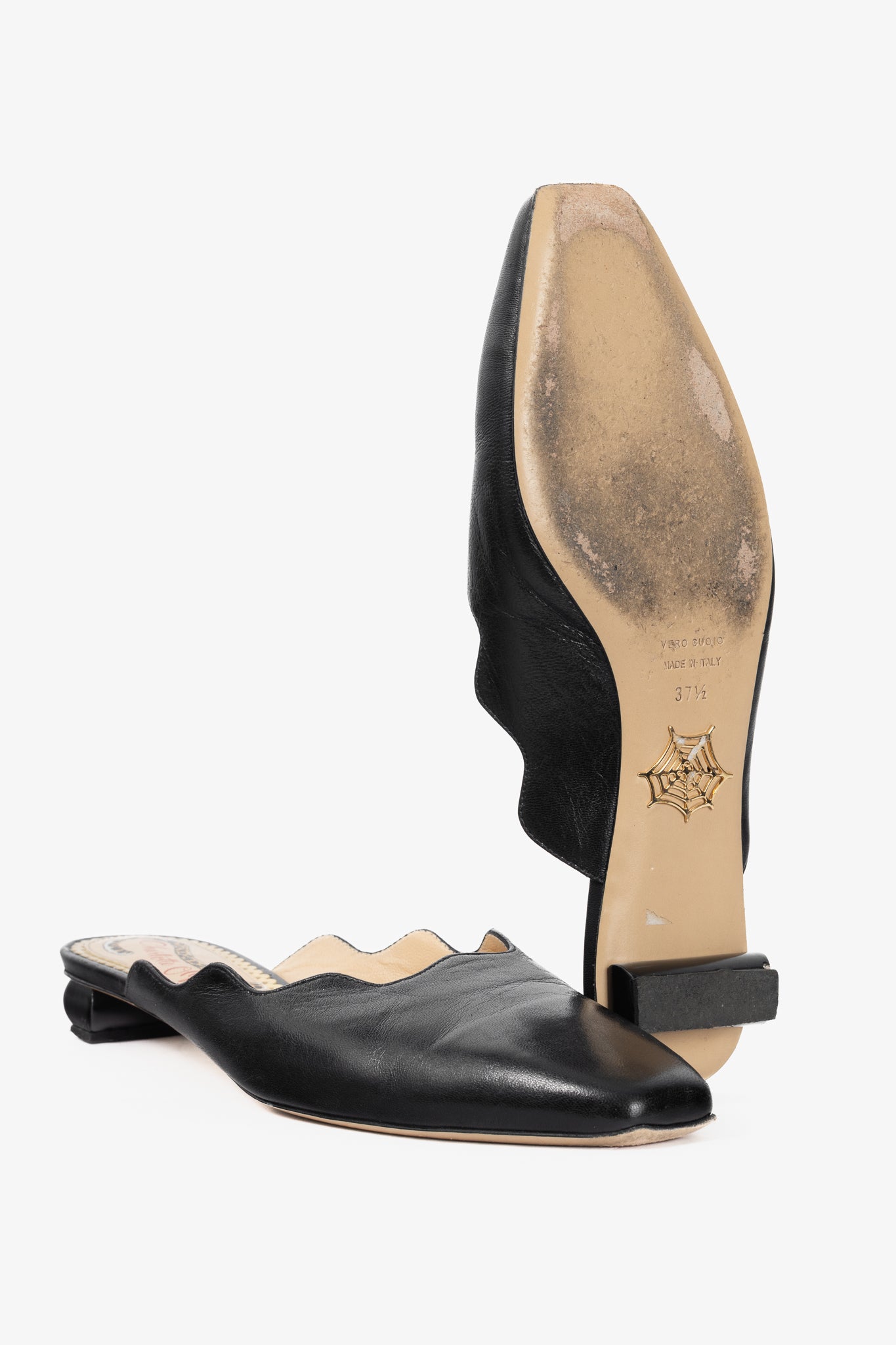 Charlotte Olympia Black Nappa Scalloped Slide Mules