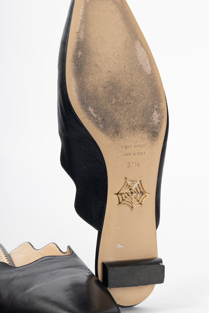 Charlotte Olympia Black Nappa Scalloped Slide Mules