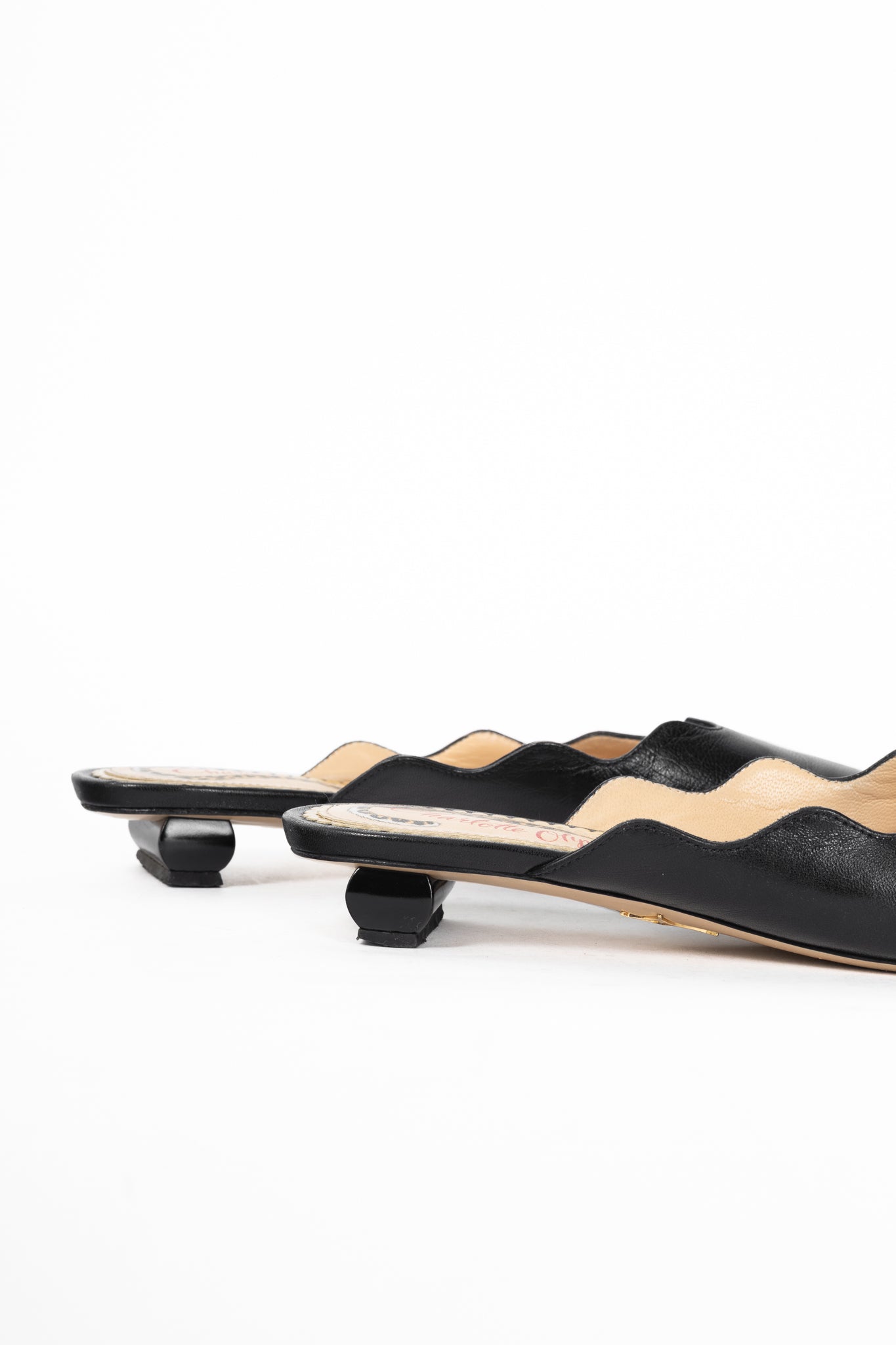 Charlotte Olympia Black Nappa Scalloped Slide Mules