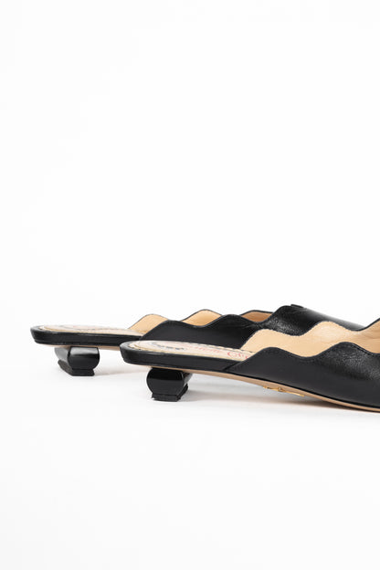 Charlotte Olympia Black Nappa Scalloped Slide Mules