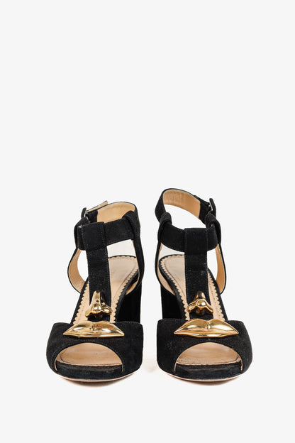 Charlotte Olympia PF/15 Gala Black Suede Embellished Sandals