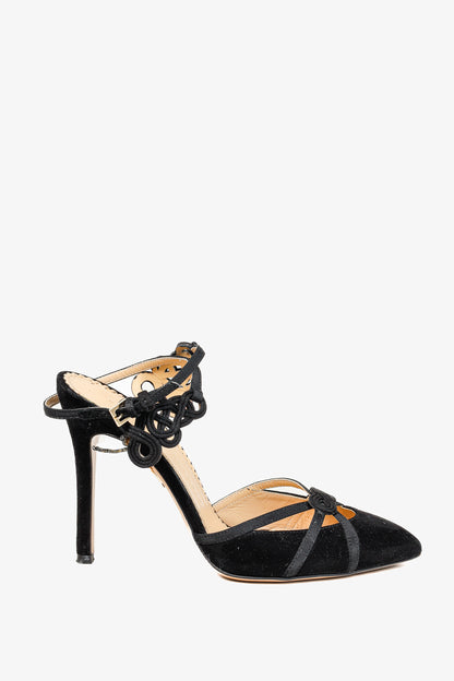 Charlotte Olympia Minx Black Suede Embroidered Heels