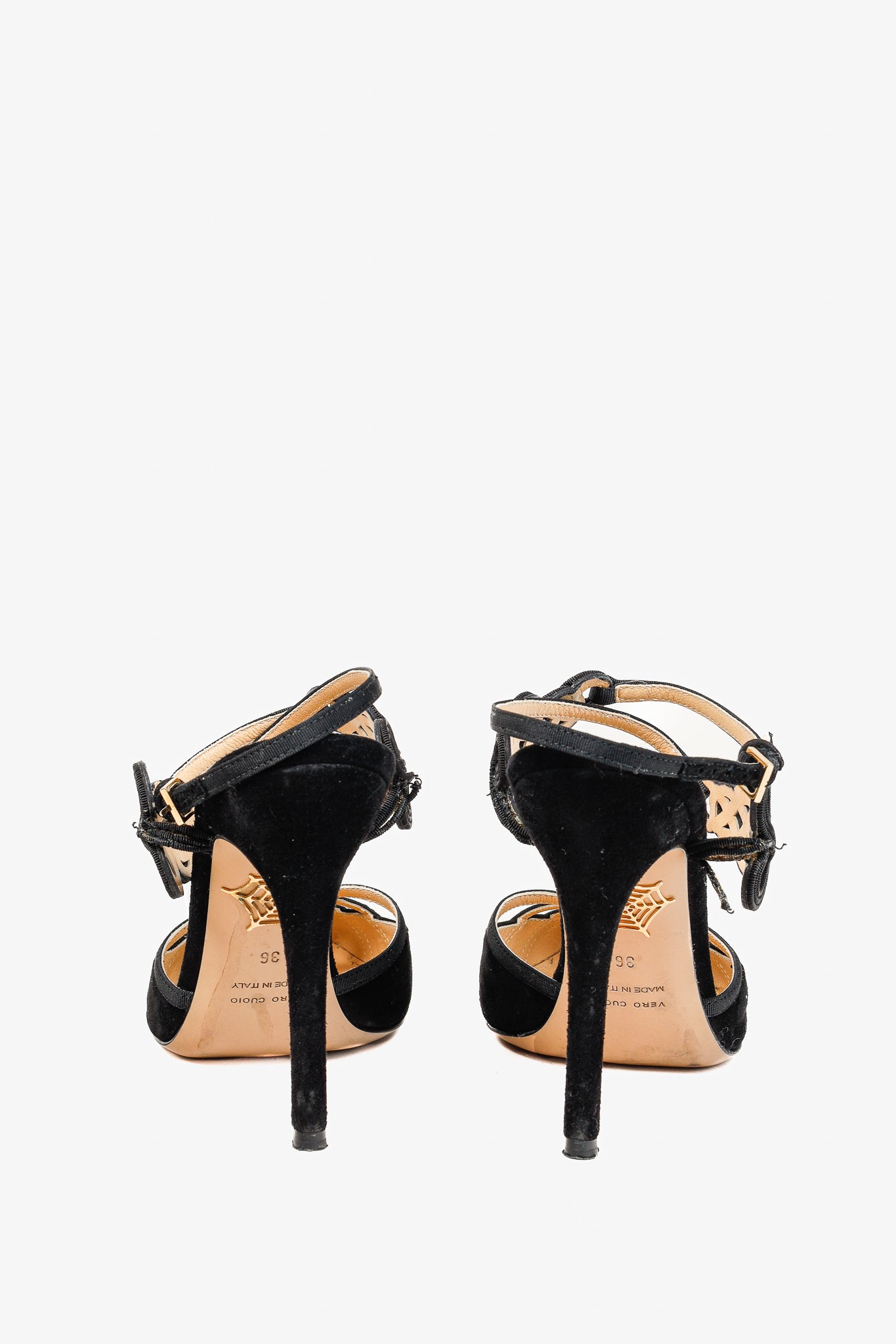 Charlotte Olympia Minx Black Suede Embroidered Heels