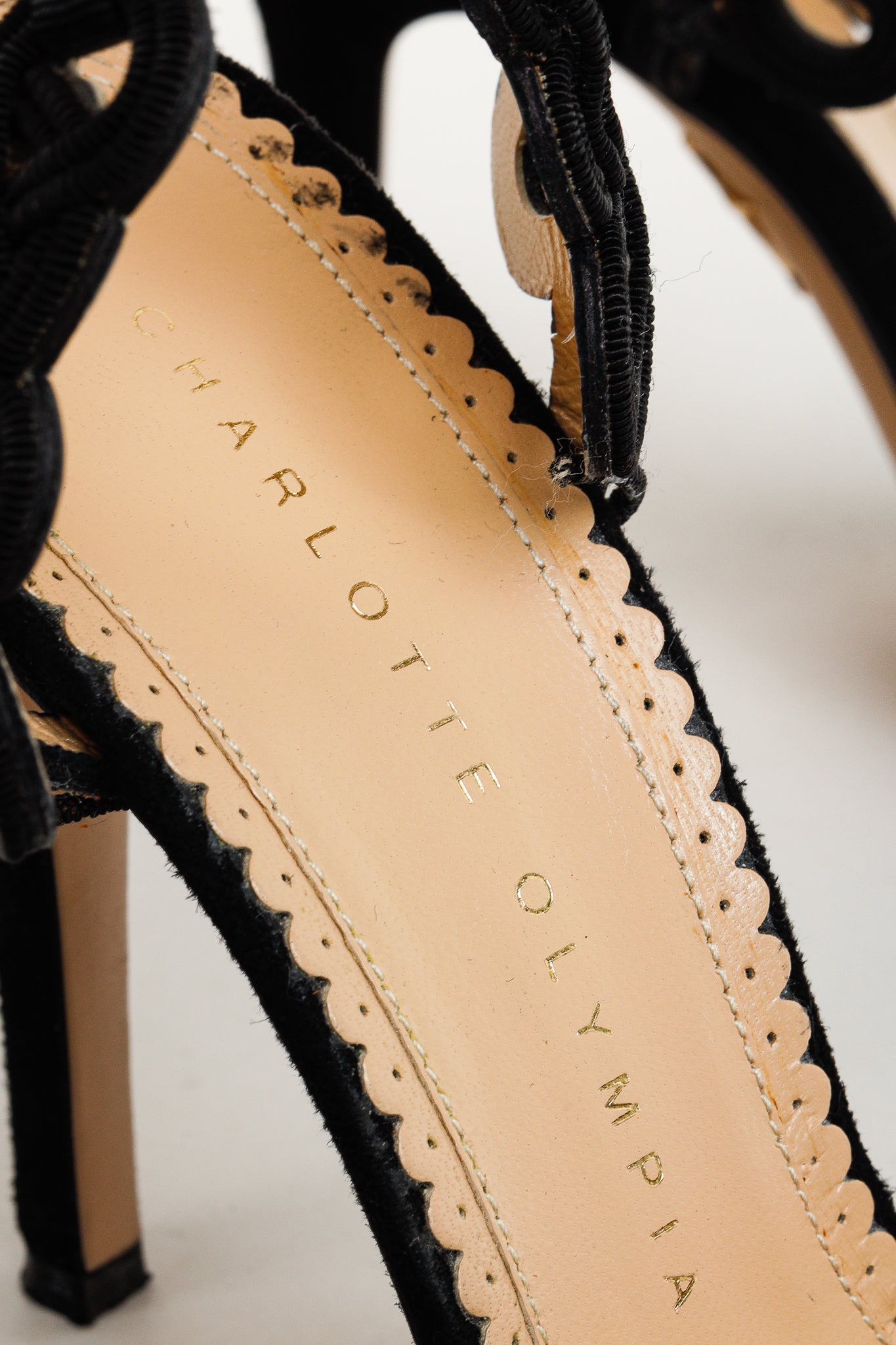 Charlotte Olympia Minx Black Suede Embroidered Heels