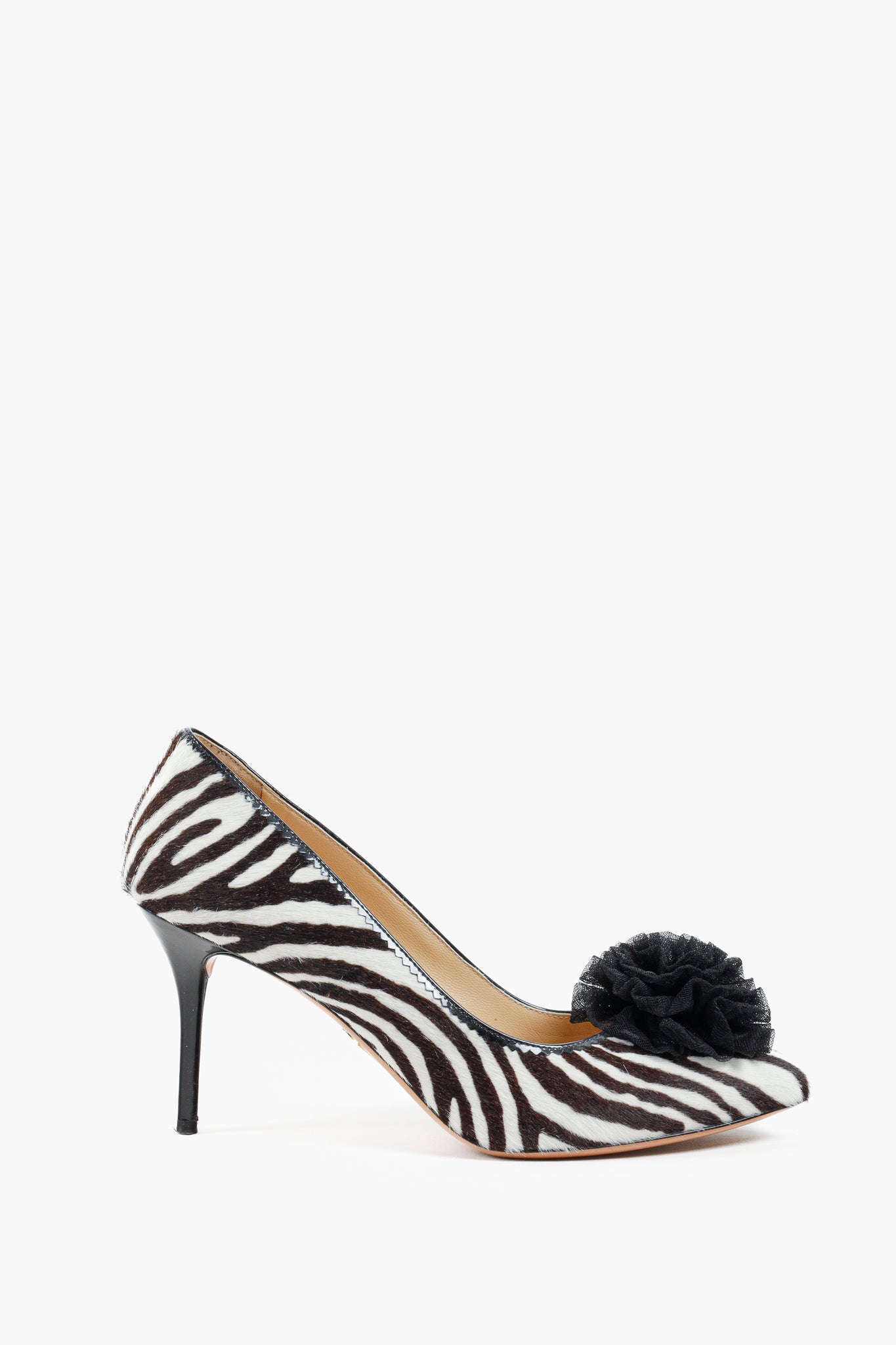 Charlotte Olympia Desiree Black Zebra Pony Skin Stiletto Pumps