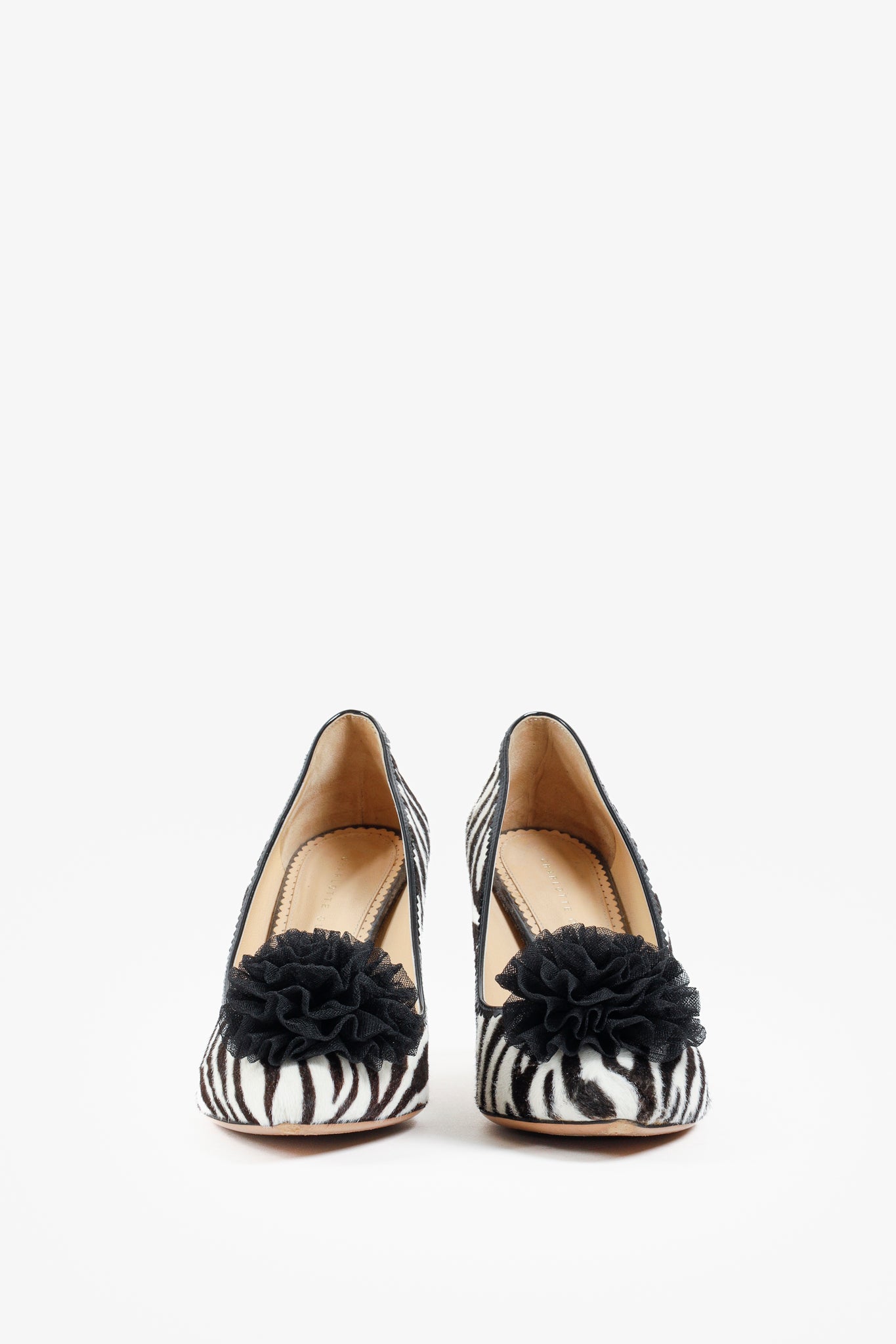 Charlotte Olympia Desiree Black Zebra Pony Skin Stiletto Pumps