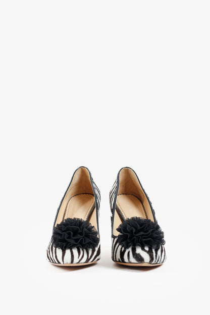 Charlotte Olympia Desiree Black Zebra Pony Skin Stiletto Pumps