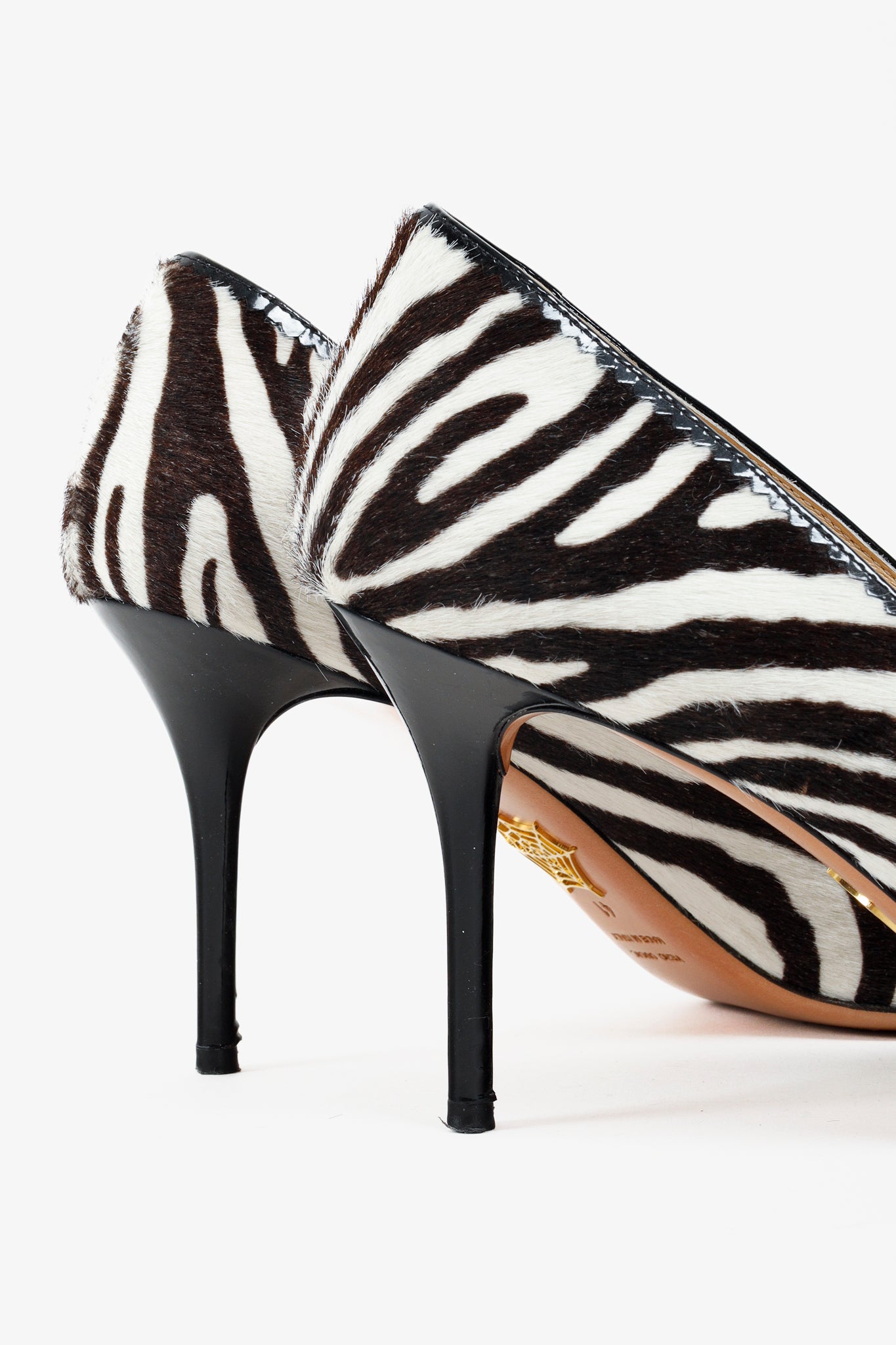 Charlotte Olympia Desiree Black Zebra Pony Skin Stiletto Pumps