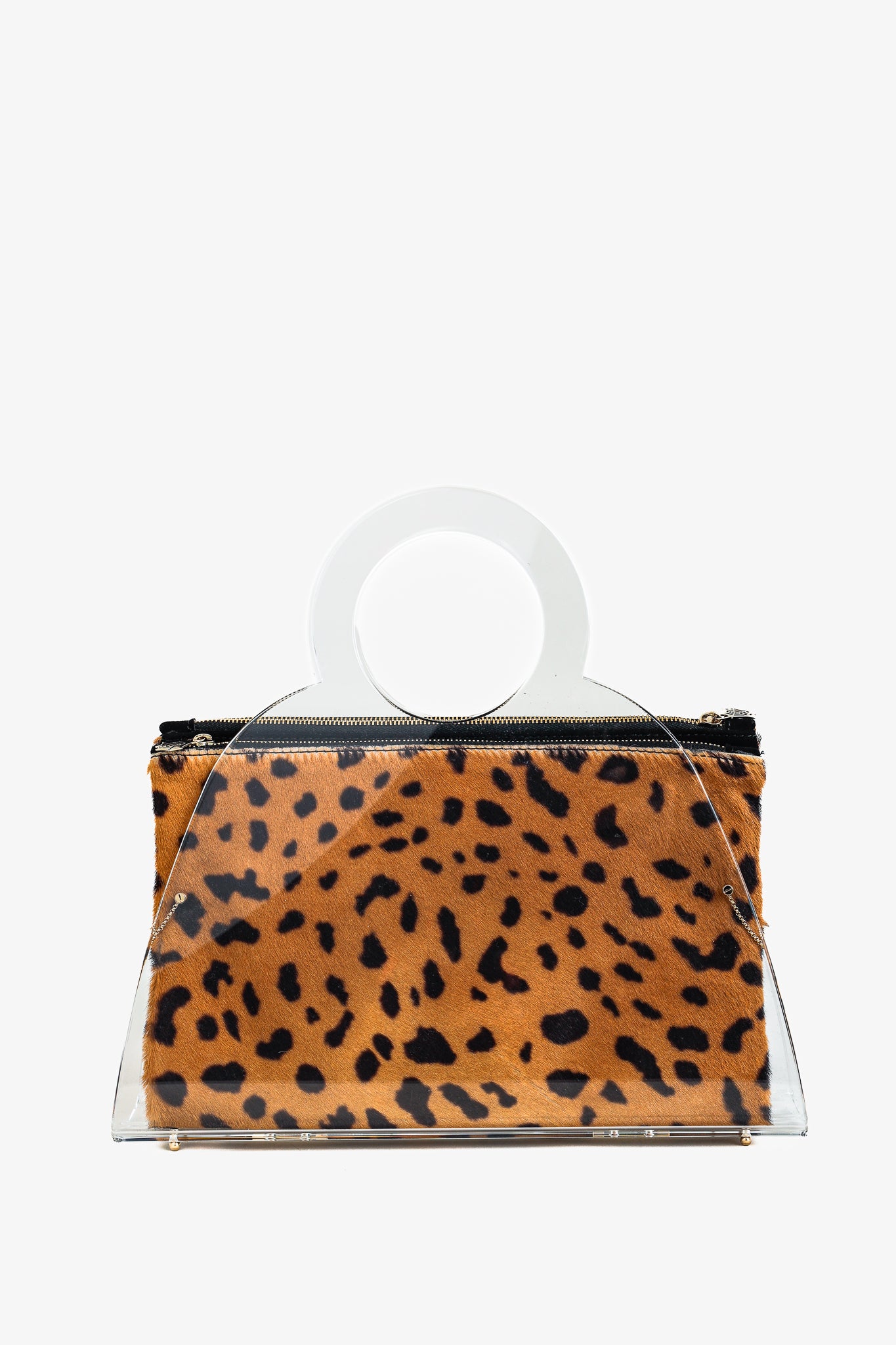 Charlotte Olympia Zehava Leopard Pony Hair Plexiglass Handbag