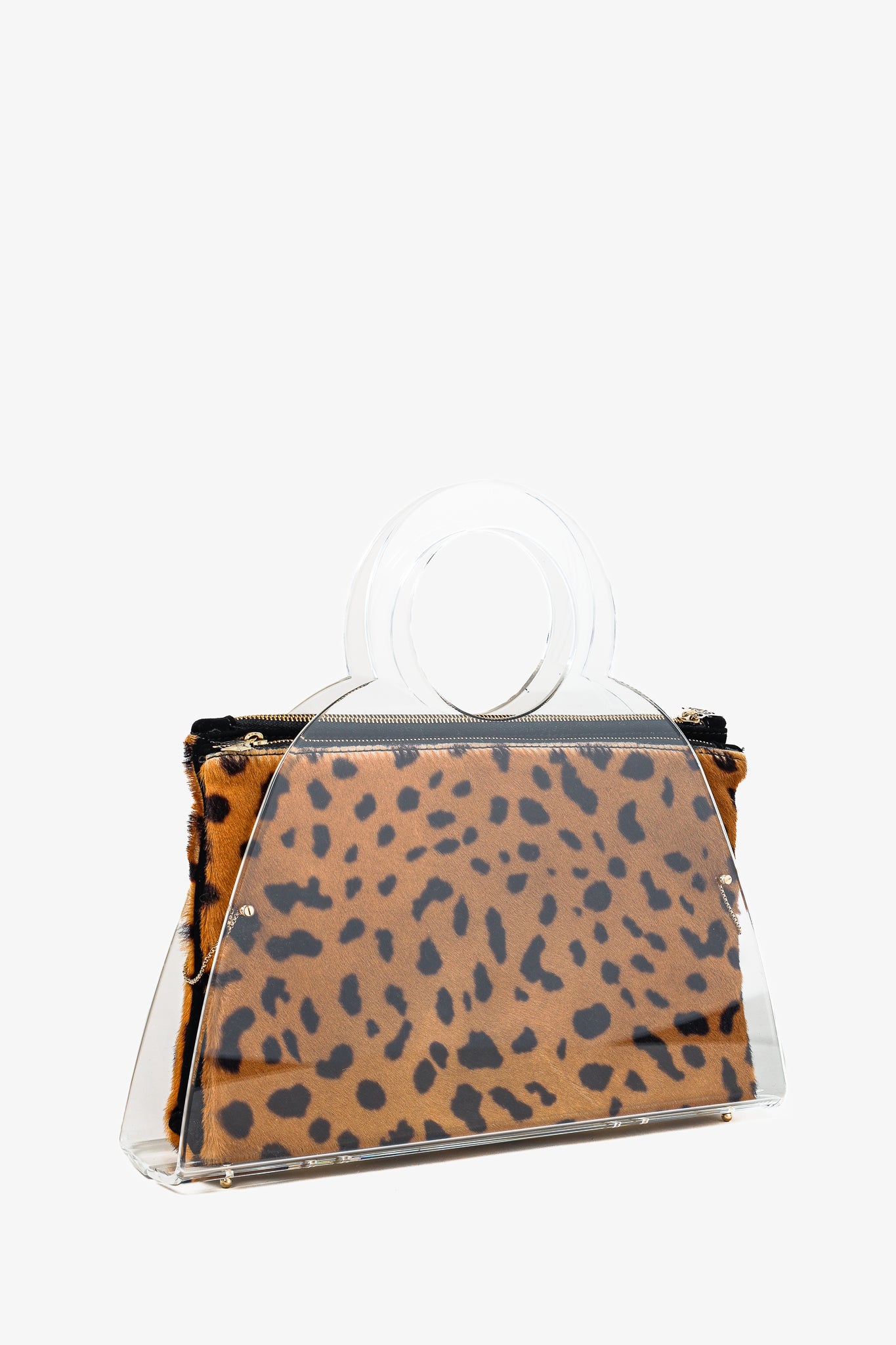 Charlotte Olympia Zehava Leopard Pony Hair Plexiglass Handbag