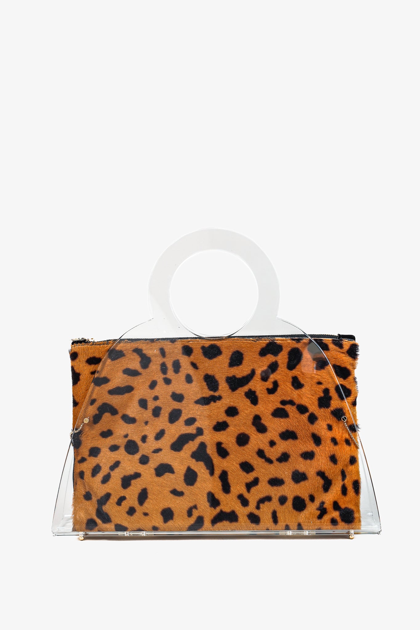 Charlotte Olympia Zehava Leopard Pony Hair Plexiglass Handbag