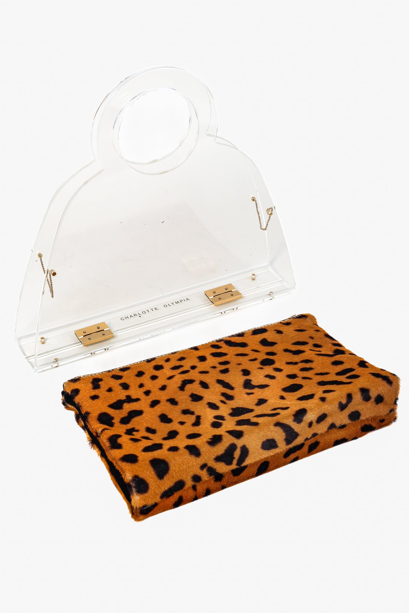 Charlotte Olympia Zehava Leopard Pony Hair Plexiglass Handbag