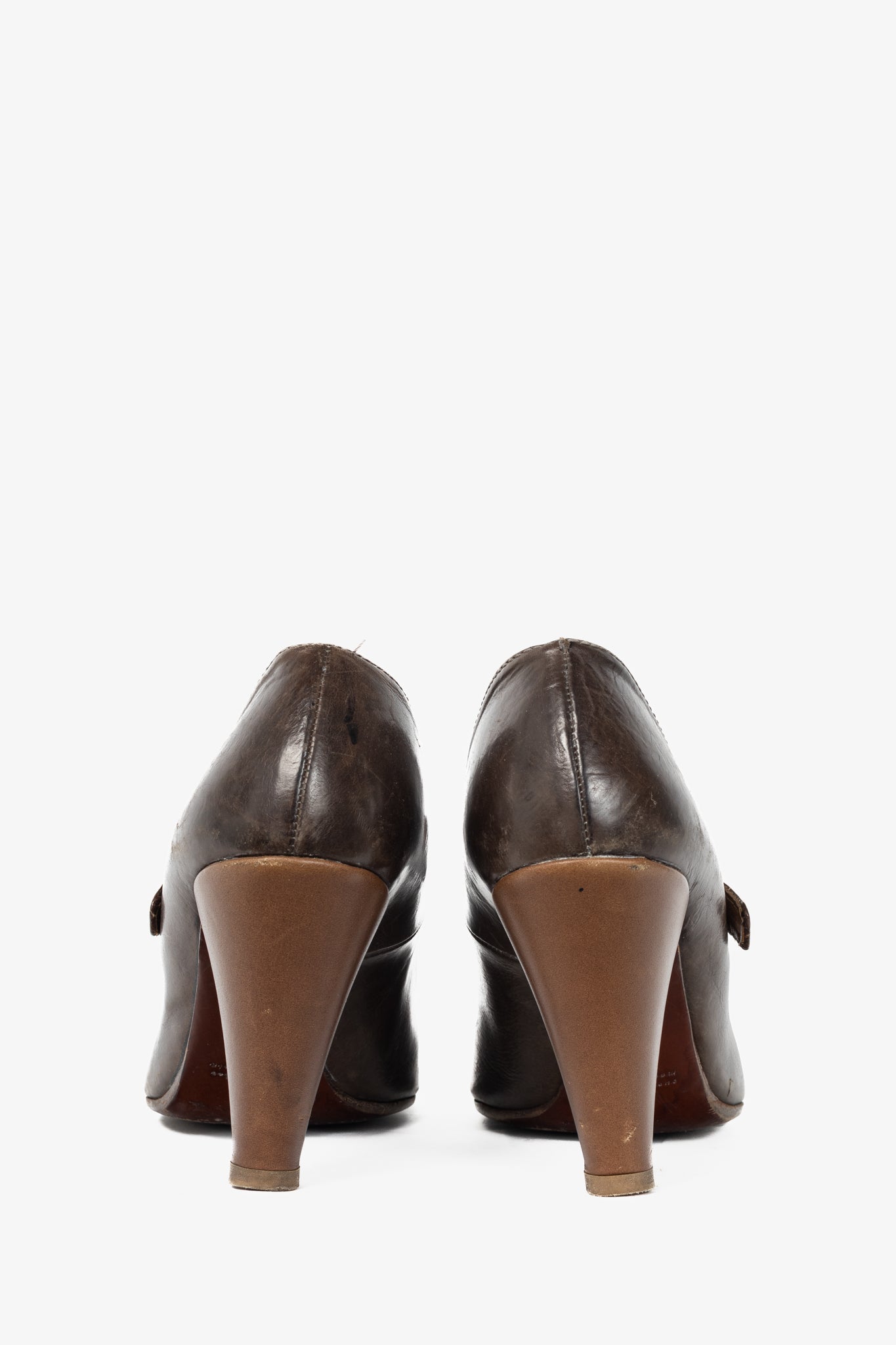 Chie Mihara Brown Quilted T-Strap Mary Jane Pumps