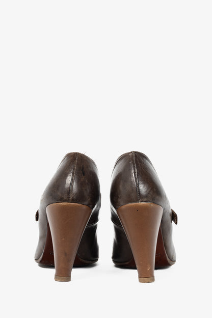 Chie Mihara Brown Quilted T-Strap Mary Jane Pumps