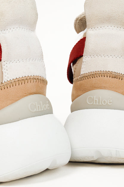 Chloe Sonnie Beige Leather Red Strap Trainers