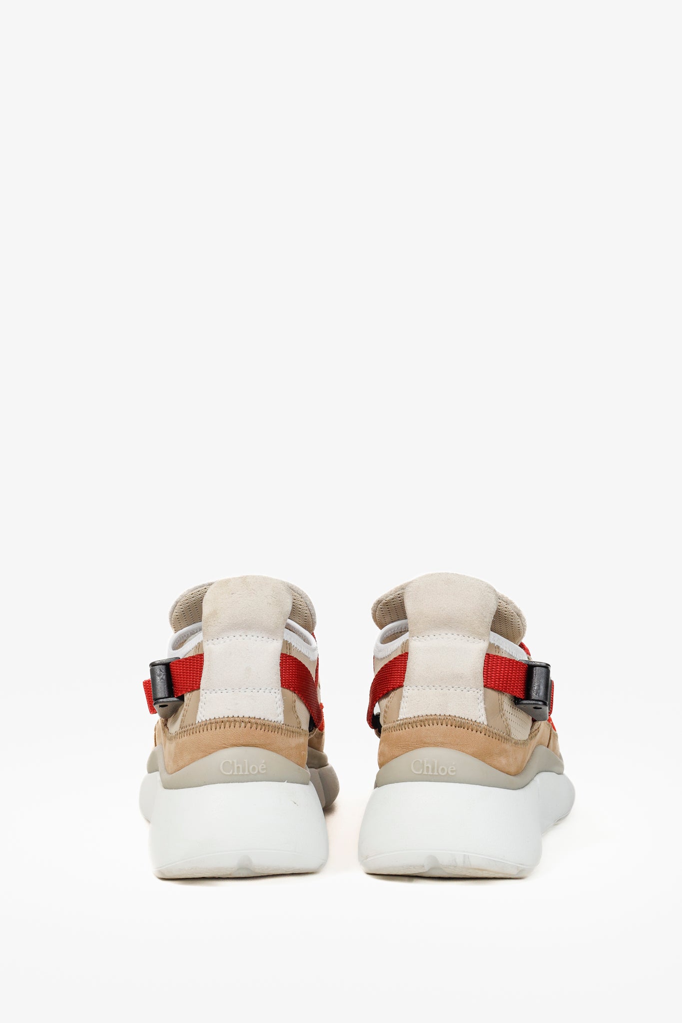 Chloe Sonnie Beige Leather Red Strap Trainers