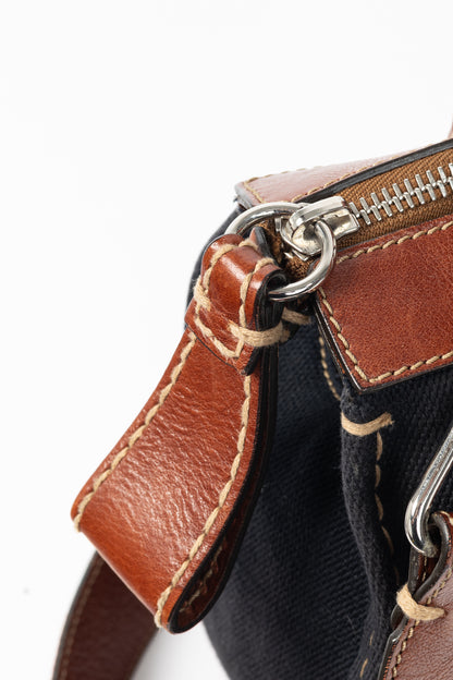 Chloe Edith Navy Canvas & Leather Trim Tote