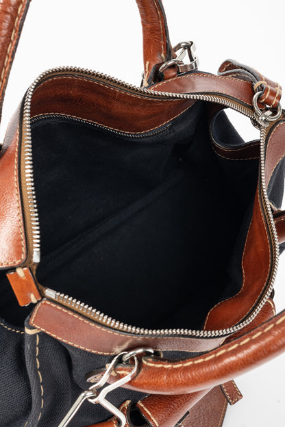 Chloe Edith Navy Canvas & Leather Trim Tote