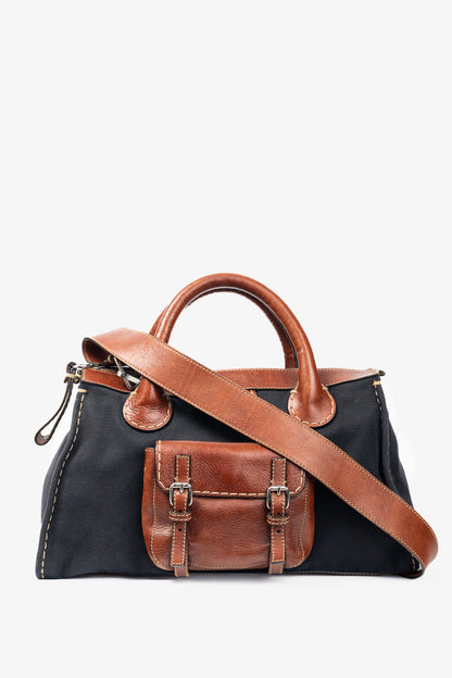 Chloe Edith Navy Canvas & Leather Trim Tote
