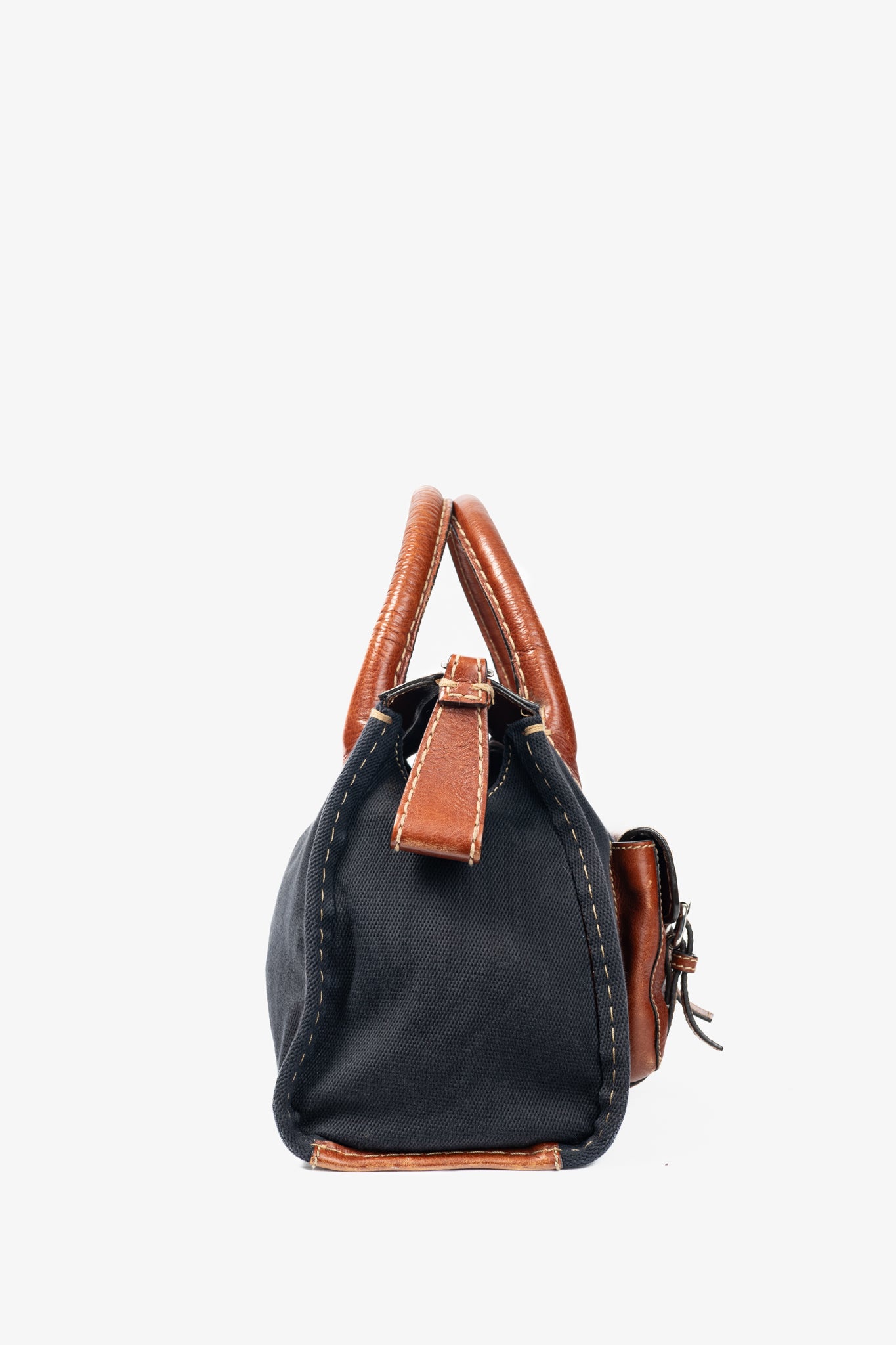 Chloe Edith Navy Canvas & Leather Trim Tote