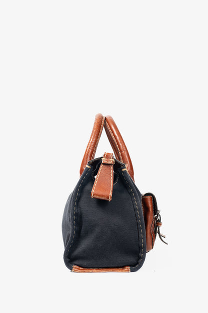 Chloe Edith Navy Canvas & Leather Trim Tote