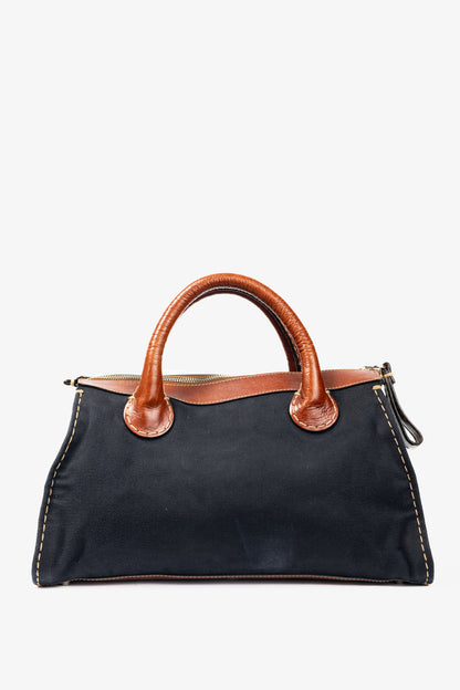 Chloe Edith Navy Canvas & Leather Trim Tote