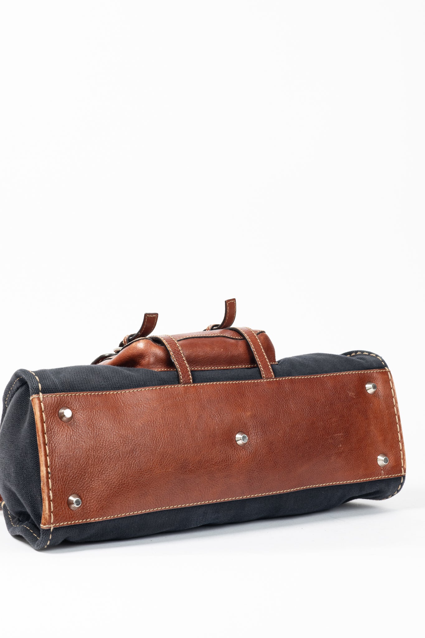 Chloe Edith Navy Canvas & Leather Trim Tote