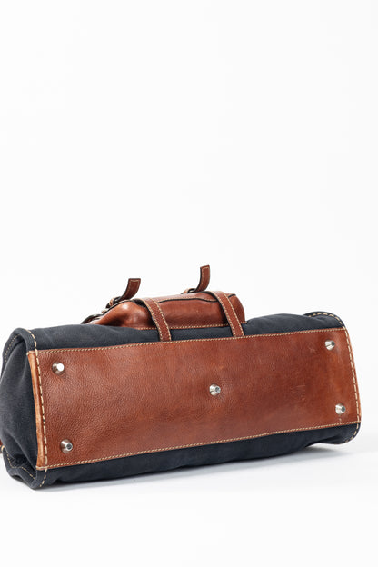 Chloe Edith Navy Canvas & Leather Trim Tote