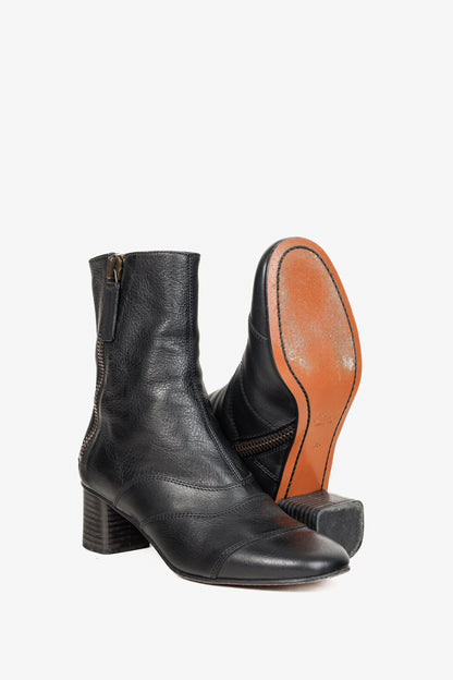 Chloé Lexie Black Leather Zipper Boot