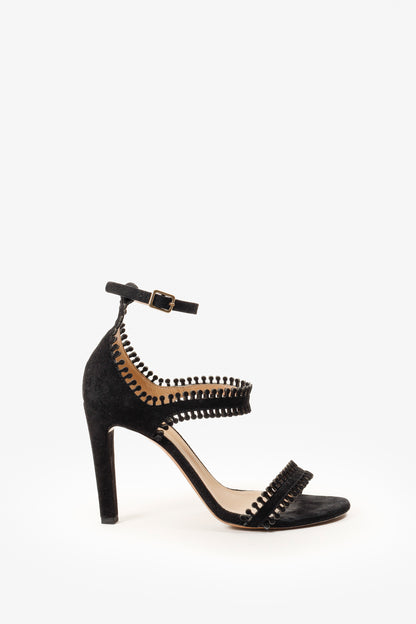 Chloe Black Suede Scalloped Heeled Sandals