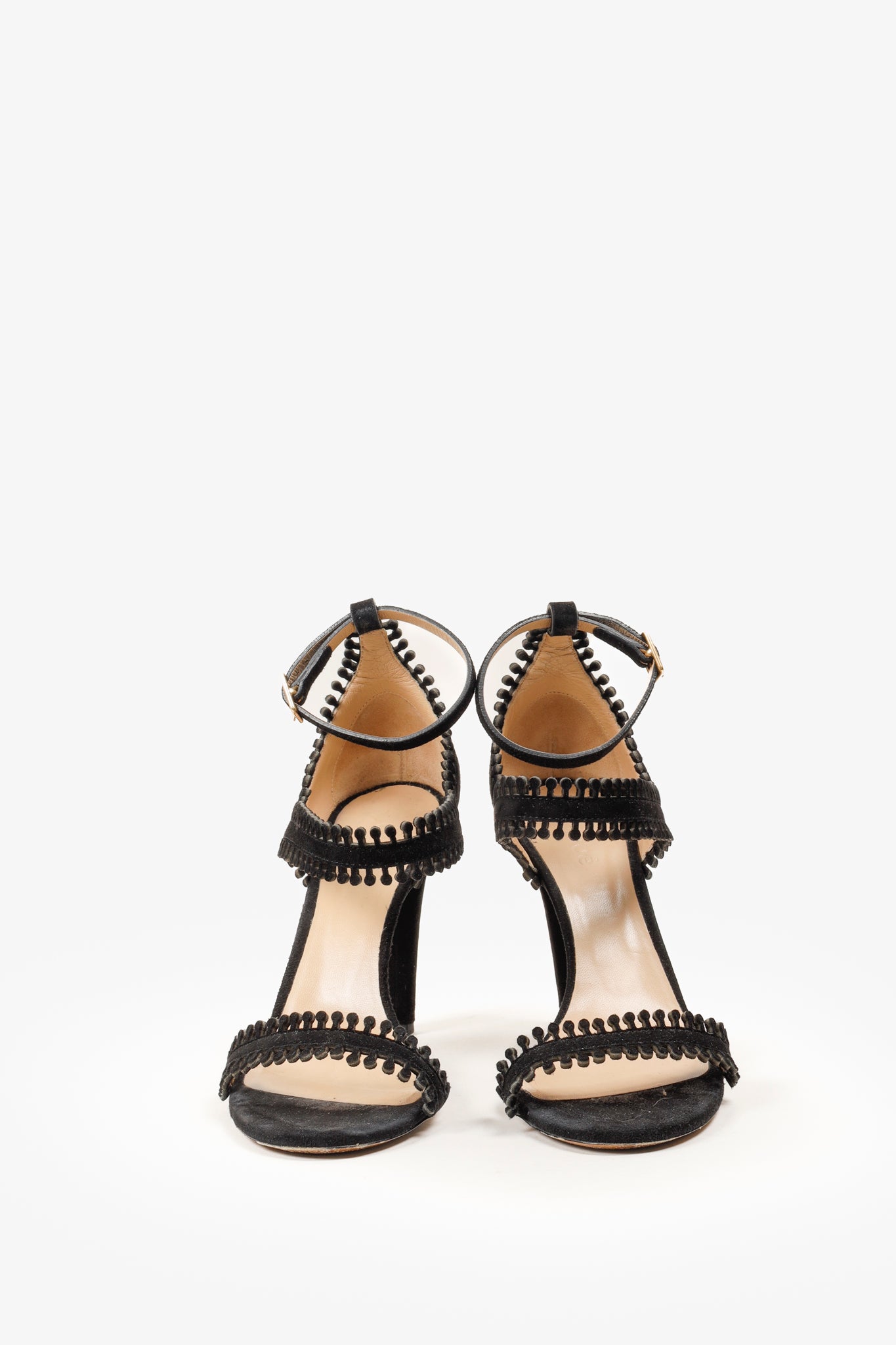 Chloe Black Suede Scalloped Heeled Sandals