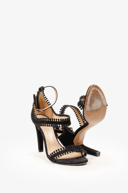 Chloe Black Suede Scalloped Heeled Sandals