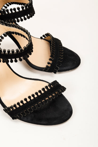 Chloe Black Suede Scalloped Heeled Sandals