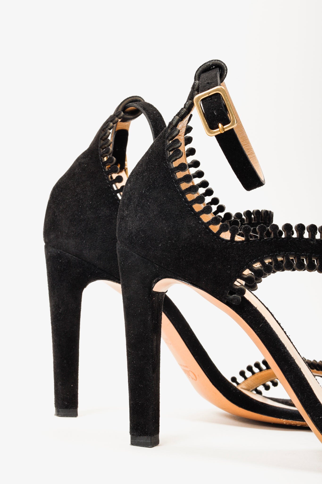 Chloe Black Suede Scalloped Heeled Sandals