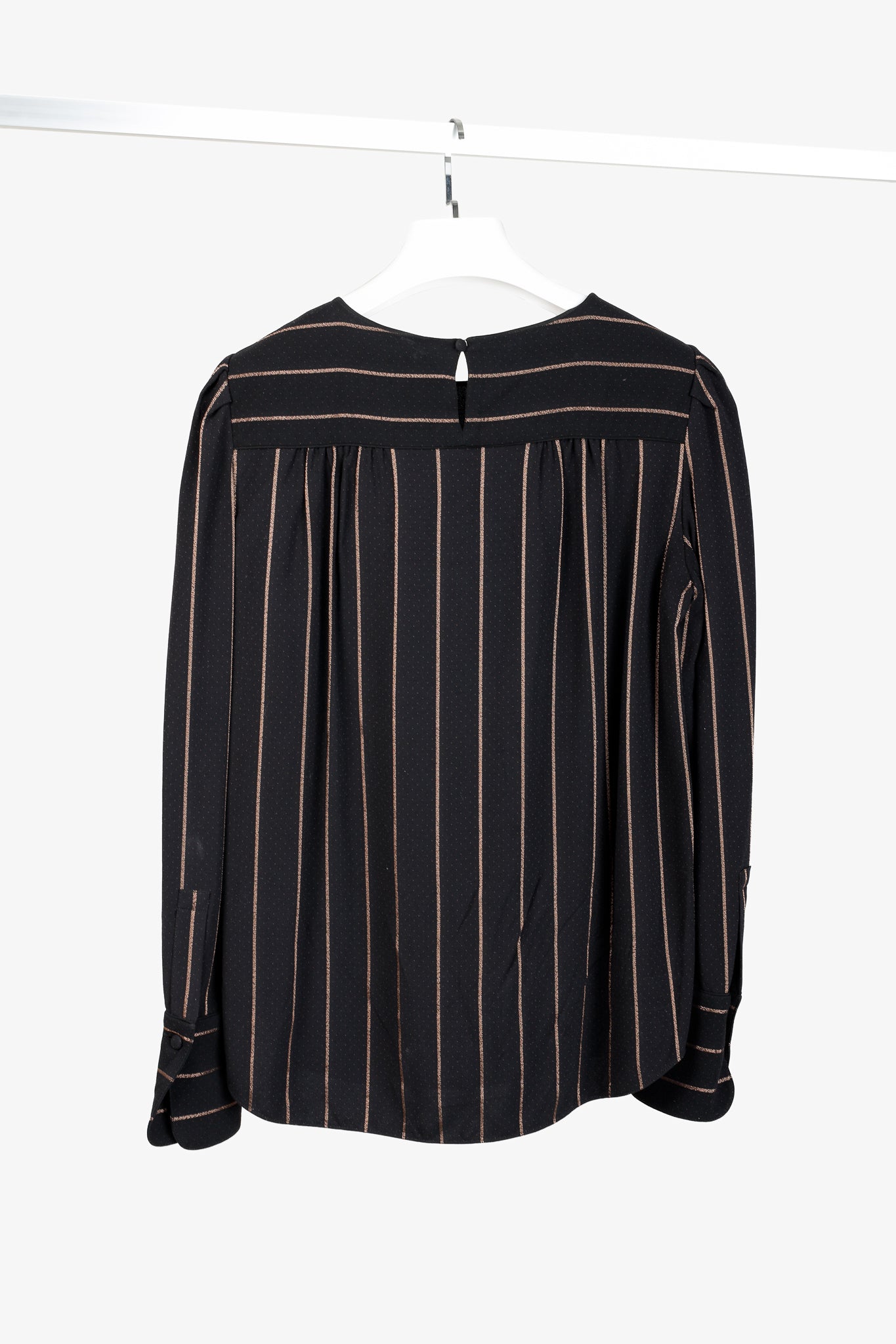 Chloe PF/17 Black Copper Microdots & Stripes Viscose Long-Sleeve Blouse