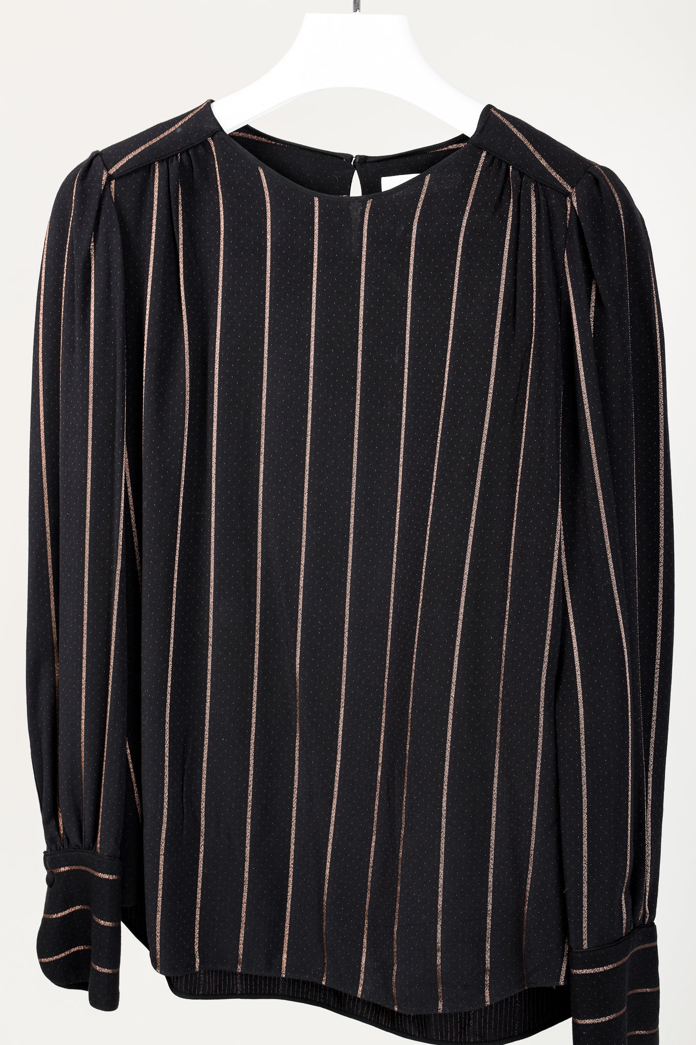 Chloe PF/17 Black Copper Microdots & Stripes Viscose Long-Sleeve Blouse