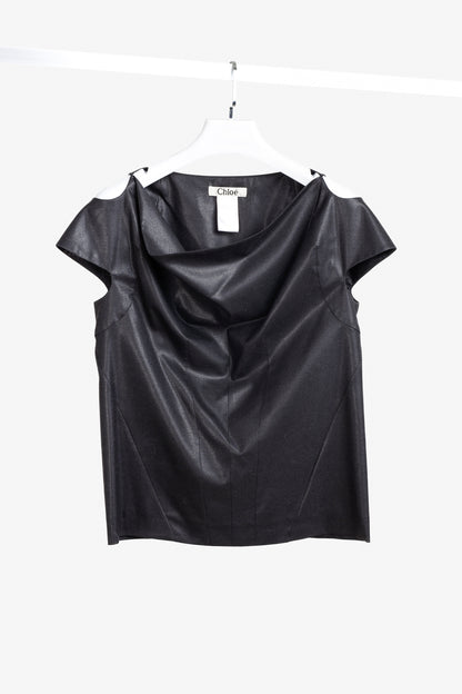 Chloe AW/07 Anthracite Black Wool Sculptural Cap Sleeve Blouse