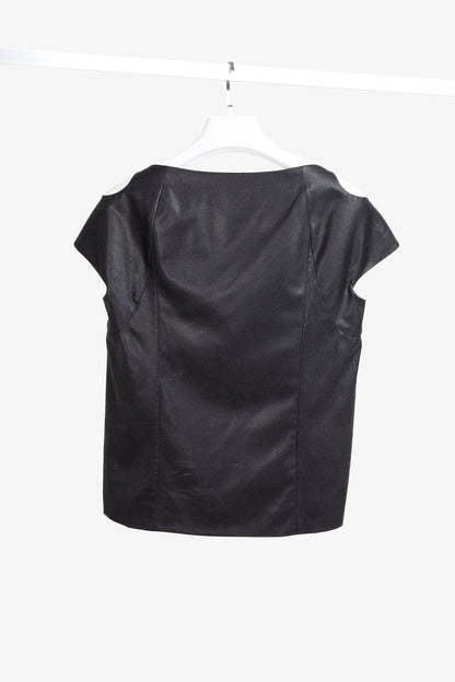 Chloe AW/07 Anthracite Black Wool Sculptural Cap Sleeve Blouse