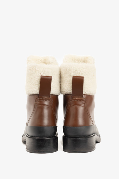 Chloe Roy Bark Brown Leather Zip-Front Shearling Boots