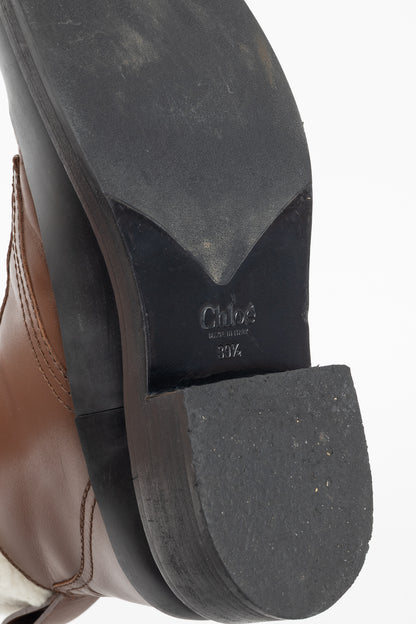Chloe Roy Bark Brown Leather Zip-Front Shearling Boots