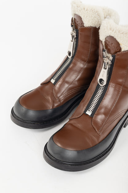 Chloe Roy Bark Brown Leather Zip-Front Shearling Boots