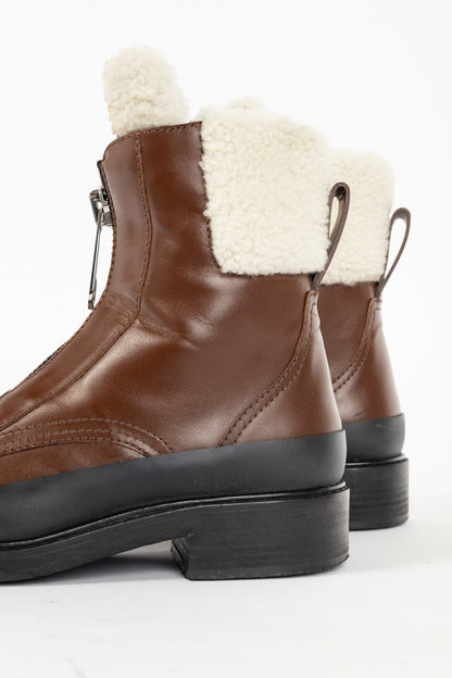 Chloe Roy Bark Brown Leather Zip-Front Shearling Boots