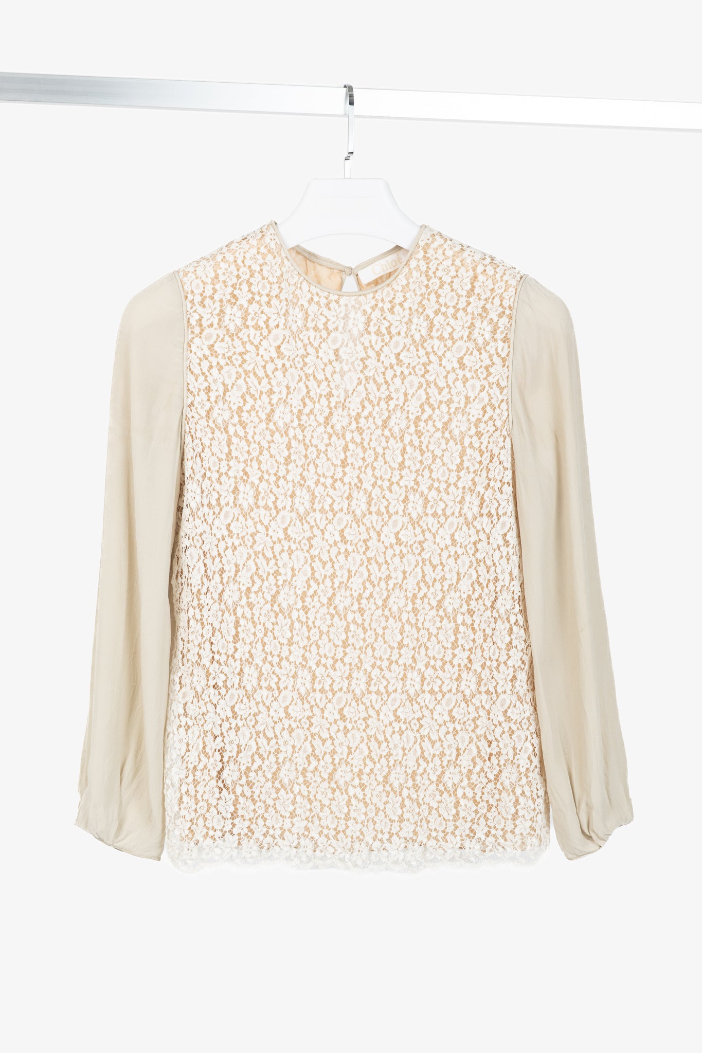 Chloe AW/12 Runway Chalk Silk Lace Blouse