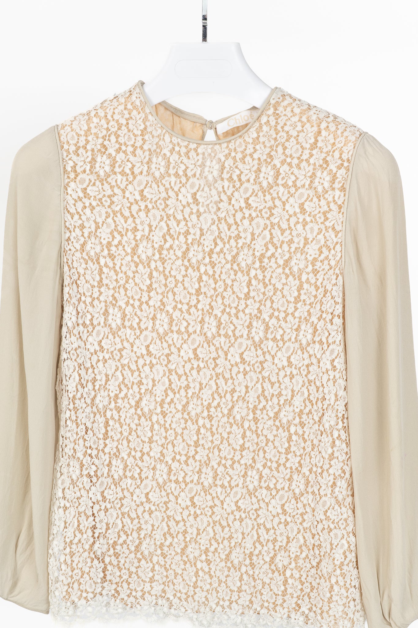 Chloe AW/12 Runway Chalk Silk Lace Blouse