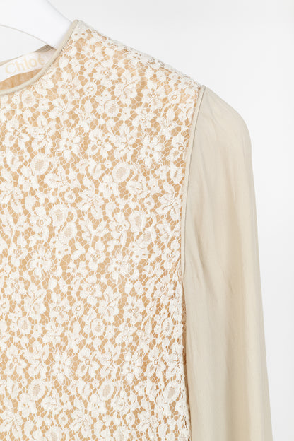 Chloe AW/12 Runway Chalk Silk Lace Blouse