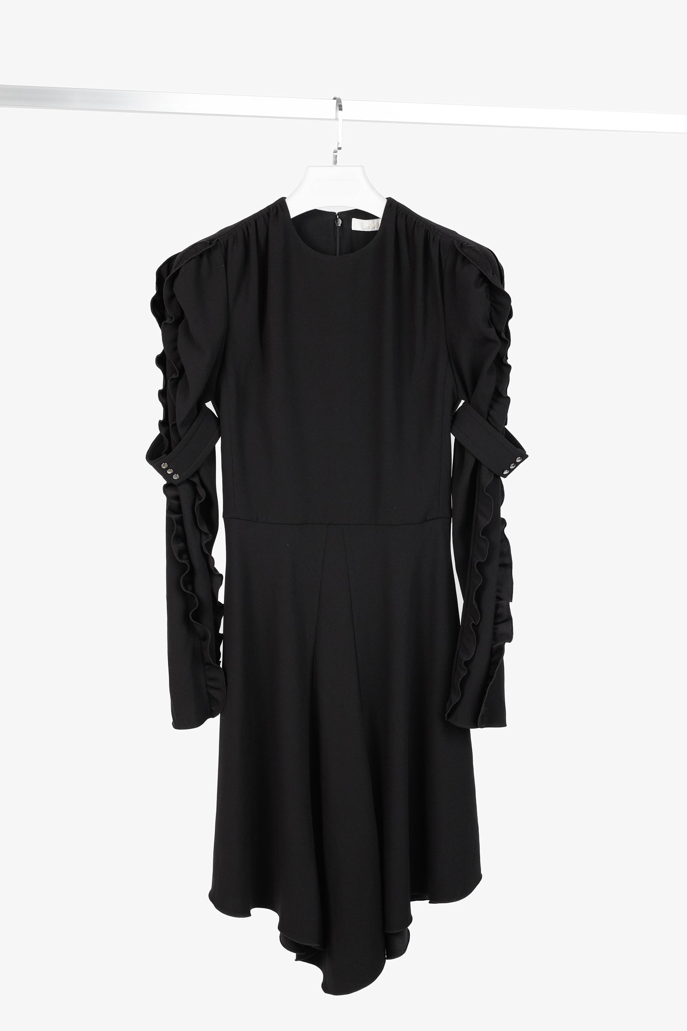 Chloe AW/18 Black Crepe Ruffled-Sleeve Midi Dress